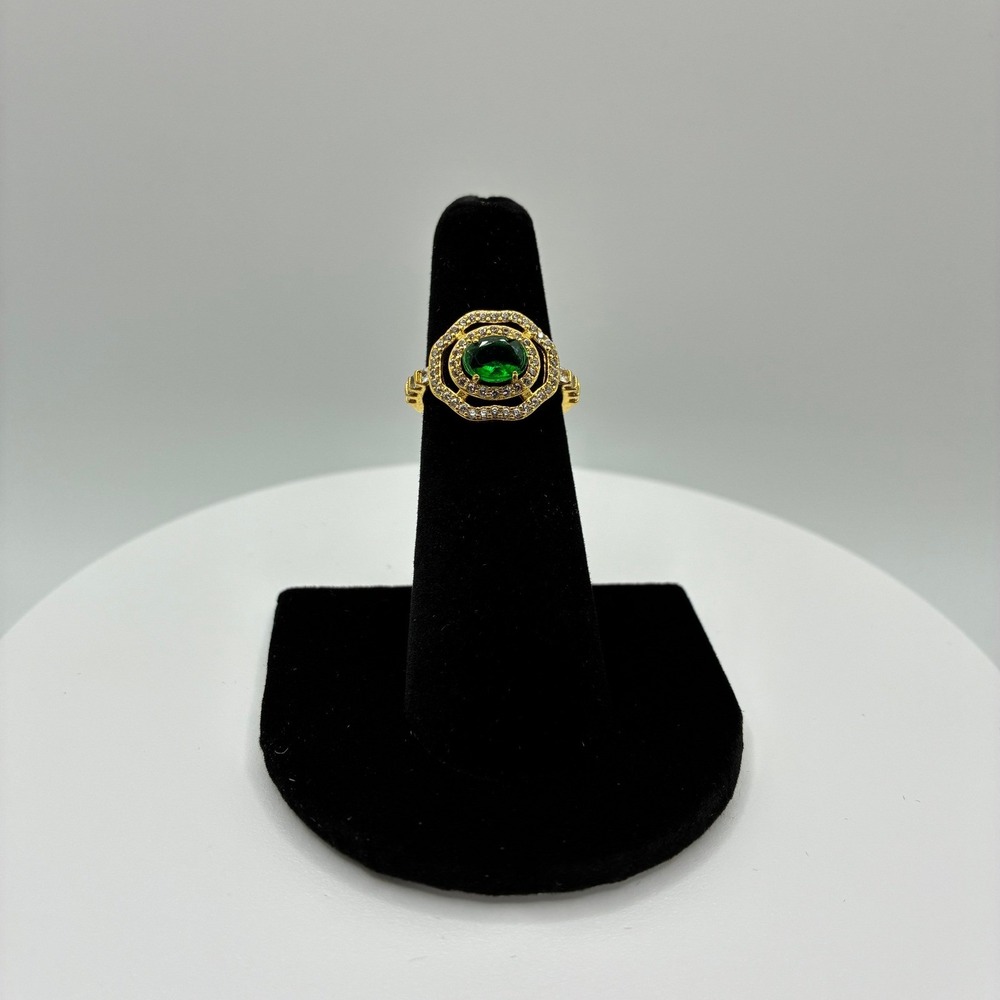 Bomb Party Ring Women Size 5.25 Gold Green Stone Halo Cocktail Ring Elegant